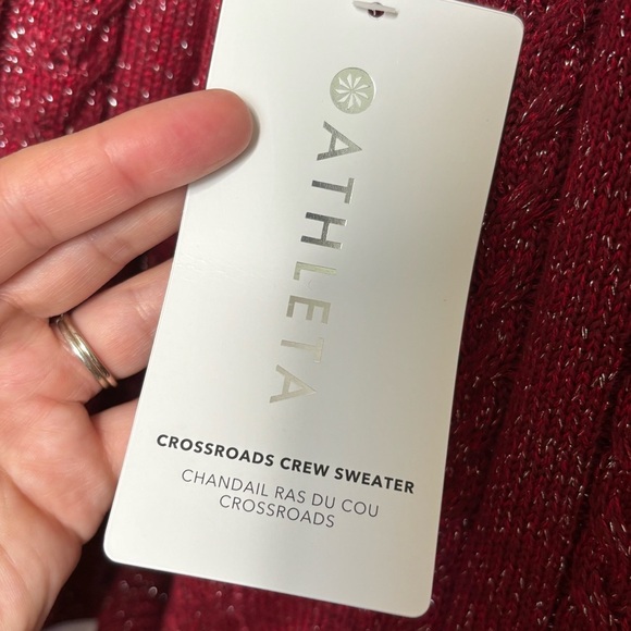 Athleta Crossroads Crew Neck Wool Blend Pullover Sweater Decadent Red Metallic M - Picture 13 of 15